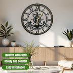 24 Inch Wall Clock, Anchor Wall Clock, Silent Non Ticking, Battery Operated Large Decor Clocks for Living Room Decor, Kitchen, Office (Nautical Style)