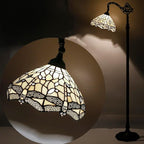 WERFACTORY Tiffany Floor Lamp Cream Stained Glass Dragonfly Arched Lamp 12X18X64 Inches Gooseneck Adjustable Corner Standing Reading Light Decor Bedroom Living Room S139 Series
