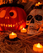 Halloween Flameless Candles, 12-Pack Orange Tea Lights Candles Battery Operated, LED Pumpkin Lights Flickering, Electric Fake Tealight Candles, 1.5'' D X 1.25'' H