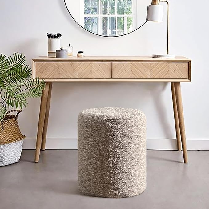 Get Set Style Modern Round Ottoman with Soft Padded Seat, Multifunctional Vanity Stool for Makeup, Upholstered Footrest Stool Ottoman Foot Stool for Living Room, Bedroom