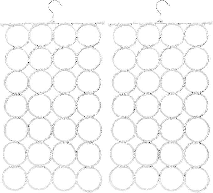 Super Z Outlet Foldable 28 Ring Hole Slots Space Saving Clothing Closet Hanger Scarf, Ties, Belts, Socks Organizer for Home Bedroom, Bathroom, Living Room (White) (Pack of 2)