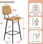 29-Inch Leather Bar Stools Set of 2, Counter Height Barstools with High Backrest，Bar Chairs for Kitchen Island with Heavy Duty Metal Legs, Brown