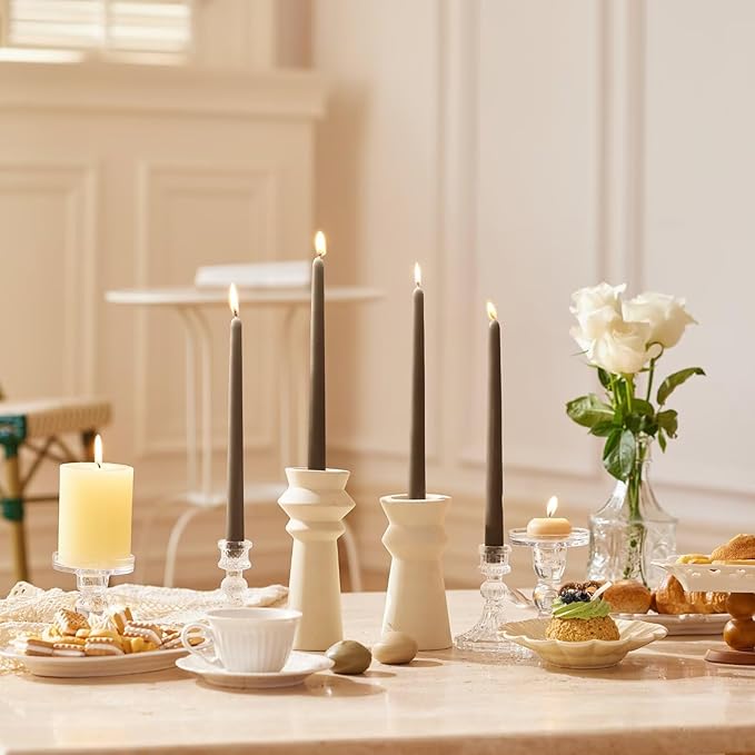 10-Inch Tall Dripless Taper Candles Set of 4 - Taupe Tapered Candles, Perfect for Spring - Smokeless, Unscented, Long Burning - Hand Poured, Colored Tall Candlesticks - Gray