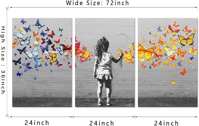 Novatique Banksy Canvas Wall Art Large Graffiti Wall Art Abstract Butterfly Graffiti Poster Modern Street Pop Art Canvas Painting for Bedroom Living Room,24”x 36”x3Pcs