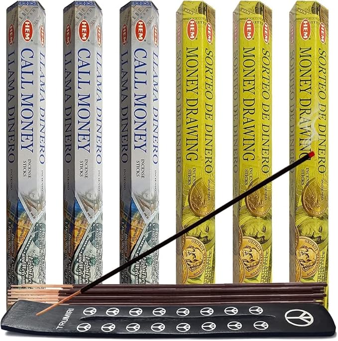 Call Money & Money Drawing Incense Sticks & Holder Bundle Variety Pack from Hem Trumiri Insense Insence