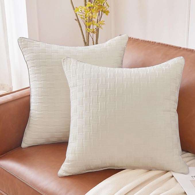 Leeden 24x24 Pillow Inserts Set of 2 - Decorative 24 Inch Throw Pillow Insert, Soft Fluffy Square Throw Pillows for Couch Bed, Beige Couch Pillow Insert Pair