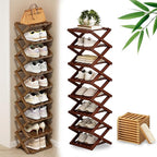 DDRIC 9-Tier No-Assembly Bamboo Rack, 2026 Upgraded Foldable Corner Shoe Rack, Space-Saving Organizer for Shoes, No-Tool Narrow Shelf for Entryway Closet Dorm (Brown,8-Tier)