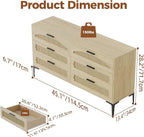 Mericonia 6 Drawer Double Dresser for Bedroom, Wood Rattan Dresser for Closet with Metal Legs, Boho TV Stand with Drawers, Dressers & Chests of Drawers for Bedroom, Hallway and Entryway, Oak