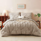 CozyLux King Size Comforter Set Wheat, 7 Pieces Pintuck Bed in A Bag Wheat Comforter King Size, Pinch Pleat Bedding Set with All Season Comforter, Sheets, Pillowcases & Shams