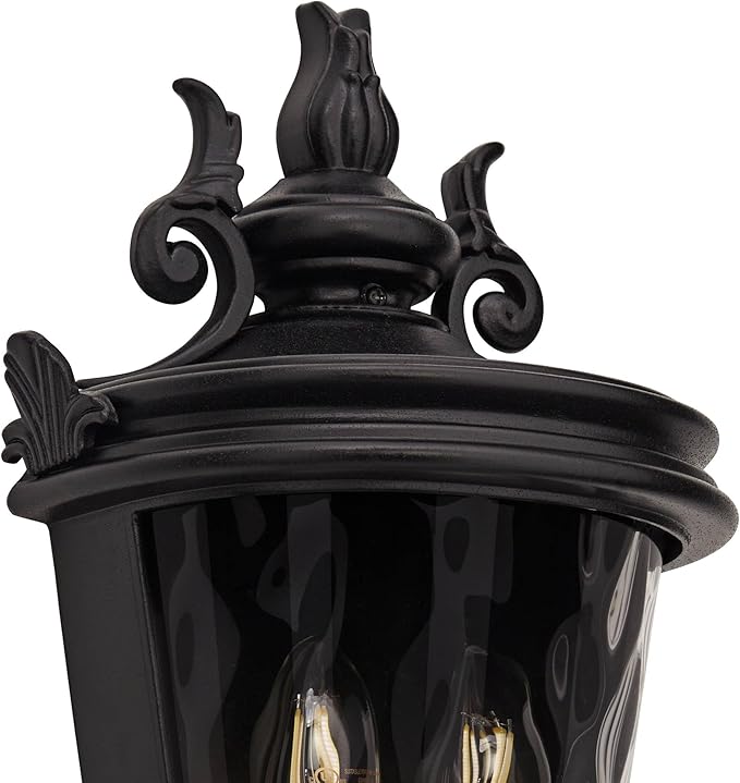 John Timberland Casa Marseille European Outdoor Wall Light Fixture Textured Black Scroll 17" Clear Hammered Glass for Exterior House Porch Patio Outside Deck Garage Yard Front Door Garden Home