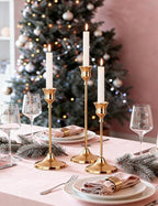 2 Sets(6 Pcs) French Gold Tapered Candle Holder,Candlestick Tall Metal Candlestick Holders for Table Centerpiece Home Decor for Wedding Fireplace Mantel Housewarming Gift Fits 3/4 Inch Thick Candles