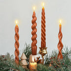 Nuanchu 4 Pcs 7.87 Inch Twisted Taper Candles Wax Unscented Smokeless Spiral Swirl Candlesticks for Wedding Holiday Dinner Party Home Decorations(Brown)