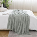 Ultra Soft Cozy Sherpa Throw Blanket, Light Weight Warm Decorative Boho Style Plush Throw Blanket Cover for Couch, Sofa, Bedroom,Travel, Outdoor, 60”x80”, Sage Green