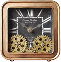 Vintage Steampunk Desk Clock, 6 Inch Metal Industrial Table Clock with Moving Gears, Silent Non-Ticking Quartz, Battery Operated Shelf Decor for Home Office Living Room (Gold)