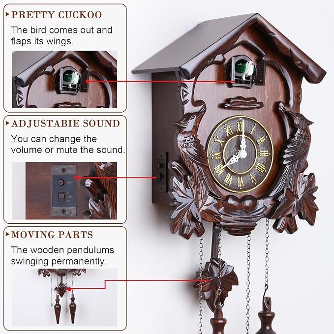Kendal Cuckoo Clock Large Vintage Wall Clock Handcrafted Wood Cuckoo Clock House Home Decor with Singing Bird & Birds Live in Tree Houses Decoration MX222