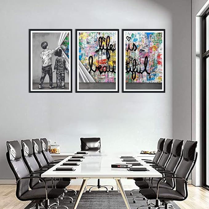 Novatique Street Graffiti Wall Art Graffiti Picture for Bedroom Behind the Curtain Abstract Banksy Art Painting for Living Room Bedroom,24" x 36" x 3pcs