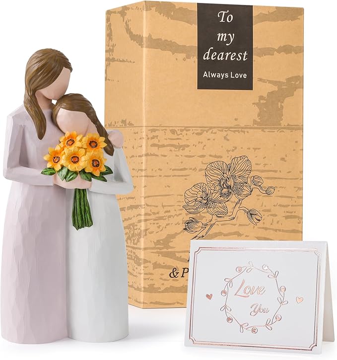 Sunflower Mother Daughter Figurine, Hand-Painted Resin Figure, Gift for Mom from Daughter with Gift Box, Perfect for Mother’s Day, Birthday, Christmas, Purple