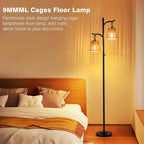 9MMML Rattan Floor Lamp for Living Room, Boho Floor Lamp with 2 Hanging Wicker Lamp Shade, 67'' Farmhouse Dimmable Black Standing Lamp with Rotary Switch for Bedroom, 2 x 800LM LED Bulbs Included