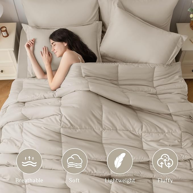 JOLLYVOGUE California King Comforter Set, Ultra-Soft Bed in a Bag Cal King Size 7 Pieces, Oeko-TEX Certified Bedding Set with Down Alternative Comforter, Sheets, Pillowcases & Shams, Oatmeal