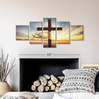 Elephant Stock Holy Cross Wall Art Multi Piece Canvas - 5 Panel Christian Pictures Decor - Digital Design Canvas Print - Christian Wall Decor - 36" X 15"