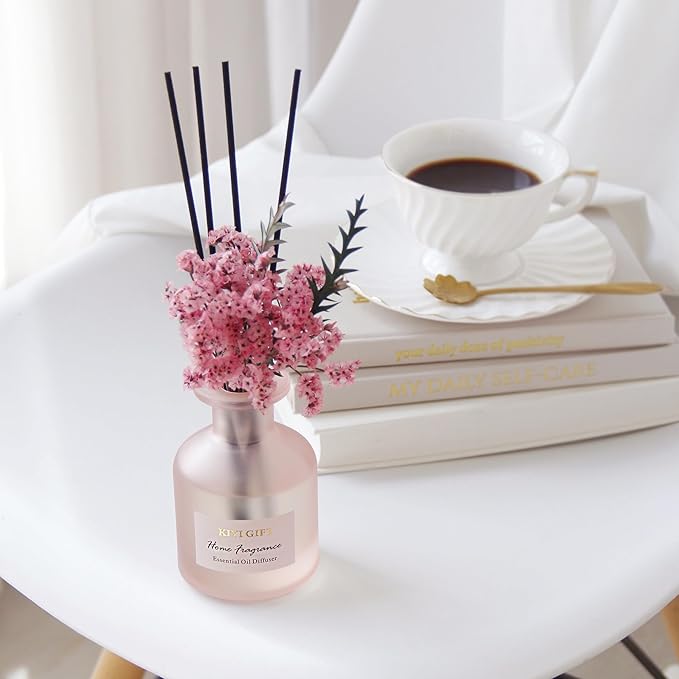 Reed Diffuser Set – Scented Diffuser with Sticks Home Fragrance Diffusers for Home Reed Diffuser for Bathroom Shelf Decor (4.06oz Jasmine Rose)