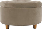 Homepop Home Decor | Button Tufted Velvet Round Storage Ottoman | Ottoman with Storage for Living Room & Bedroom, Fawn Velvet