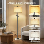 Floor Lamp for Living Room - Adjustable Height Standing Lamp with Marble Base & Linen Shade - Tall Pole Floor Light with 3 Color Temperatures Bulb for Bedroom, Reading - Easy Assembly