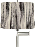 360 Lighting Druckman Modern 60 1/2" Tall Standing Floor Lamp Skinny Adjustable Swing Arm Pole Silver Metal Brushed Nickel Finish Living Room Bedroom House Reading Office Black Stripe Drum Shade