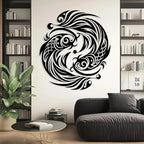 Maclou Koi Metal Wall Art, Fish Metal Wall Decor, Koi Fish Wall Decor, Japanese Art Wall Hangings for Living Room, Bathroom. Bathroom (Silver,35"x31" / 90x80cm)
