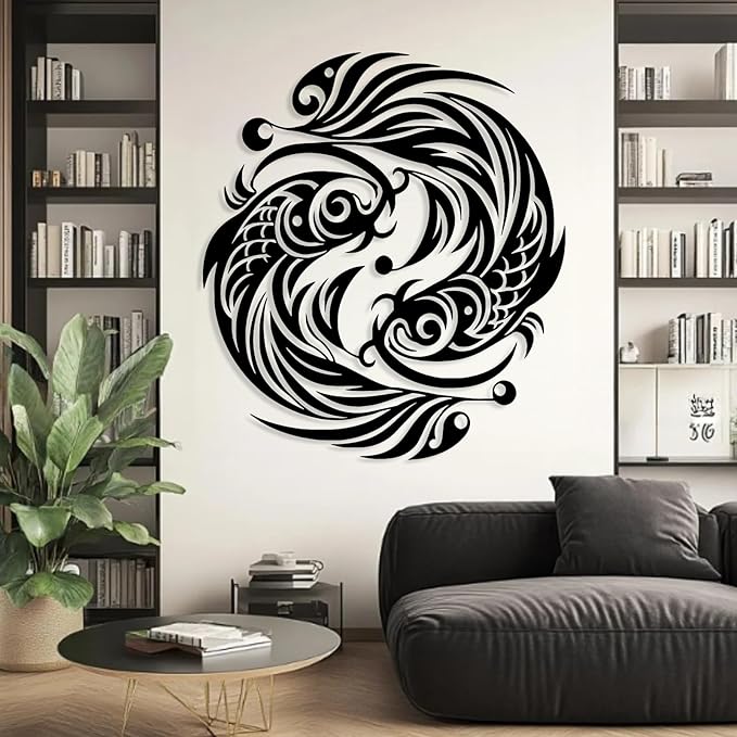 Maclou Koi Metal Wall Art, Fish Metal Wall Decor, Koi Fish Wall Decor, Japanese Art Wall Hangings for Living Room, Bathroom. Bathroom (Gold,35"x31" / 90x80cm)