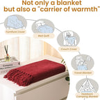 Burgundy Red Chenille Throw Blanket for Couch Bed，Soft Cozy Throw Blanket with Handmade Fringe, Decorative Blanket for Sofa Chair Living Room for Gift, (Burgundy Red)
