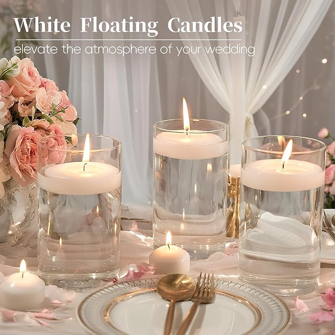 3 inch White Floating Candles, 12 Packs Unscented Floating Candle for Centerpieces 3” White Floating Candles Bulk for Wedding Christmas