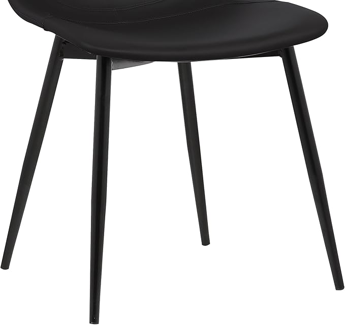 Armen Living Monte Mid Century Modern Dining Accent Chair for Table Kitchen Desk Vanity in Black Faux Leather with Black Metal Legs