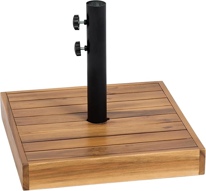 Outsunny Square Patio Umbrella Base, 42 lbs. Concrete Heavy Duty Umbrella Base with Holder for 1.25"/1.5" Poles for Outdoor, Lawn, Poolside, Teak