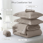 JOLLYVOGUE Full Comforter Set, Ultra-Soft Bed in a Bag Full Size 7 Pieces, Oeko-TEX Certified Bedding Set with Down Alternative Comforter, Sheets, Pillowcases & Shams, Khaki