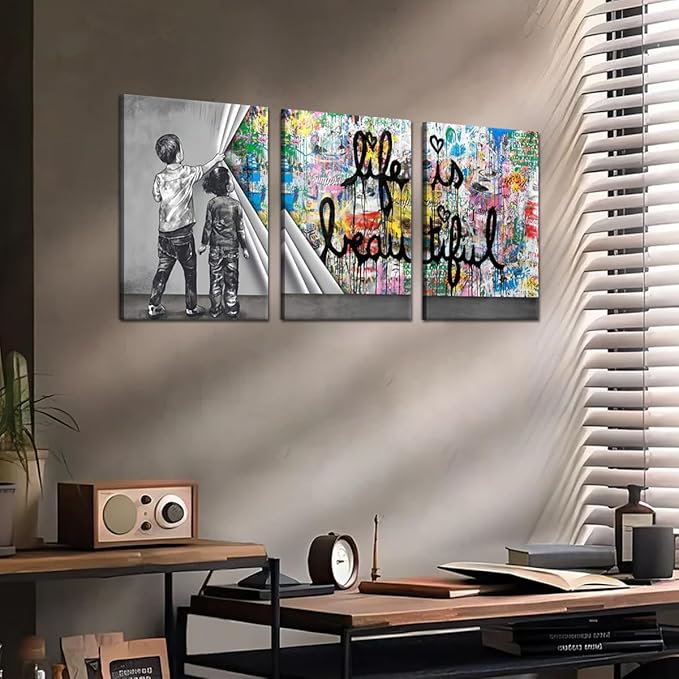 Novatique Modern Graffiti Wall Art Banksy Wall Art Abstract Poster Print Wall Decor Classic Street Painting Graffiti Art for Living Room Bedroom,12" x 16" x 3Pcs
