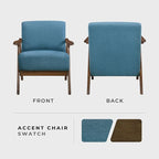 Lexicon Mid Century Modern Accent Chair with Solid Wood Frame in Walnut Finish, Upholstered Living Room Lounge Arm Chair, Thick and Comfy Innerspring Seat Cushion, Linen-Look Fabric, Blue