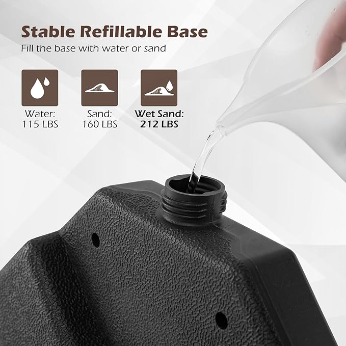 Tangkula Umbrella Base Set of 4, Cantilever Offset Umbrella Stand with HDPE Frame, Water & Sand Filled Refillable Base, Easy-Fill Spouts for Patio, Poolside (Black)