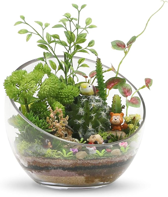 WGV Slant Cut Bowl Glass Vase Bulk, Width 7", Height 6", Clear Terrarium, Candy Dish, Fruit Jar, Floral Container for Wedding Party Event, Home Office Decor, 8 Pieces