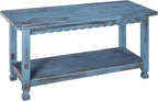 Country Cottage Entryway Bench with Storage Shelf – 36 Inch Solid Wood Farmhouse Bench in Antique Blue Distressed Finish for Rustic Hallway or Living Room Accent by Alaterre Furniture