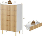 GarveeHome Natural Dresser, Modern 5 Drawer Dresser for Bedroom with Gold Handle and Large Drawer, Wood Double Chest of Drawers and Storage Organizer for Living Room, Hallway, Entryway