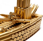 Bullet Shell Military Vehicle Sculptures - Handmade Tank, Airplane, Warship Metal Art Decor for Home, Office, Study Room for Men, Veterans (Warship Model)