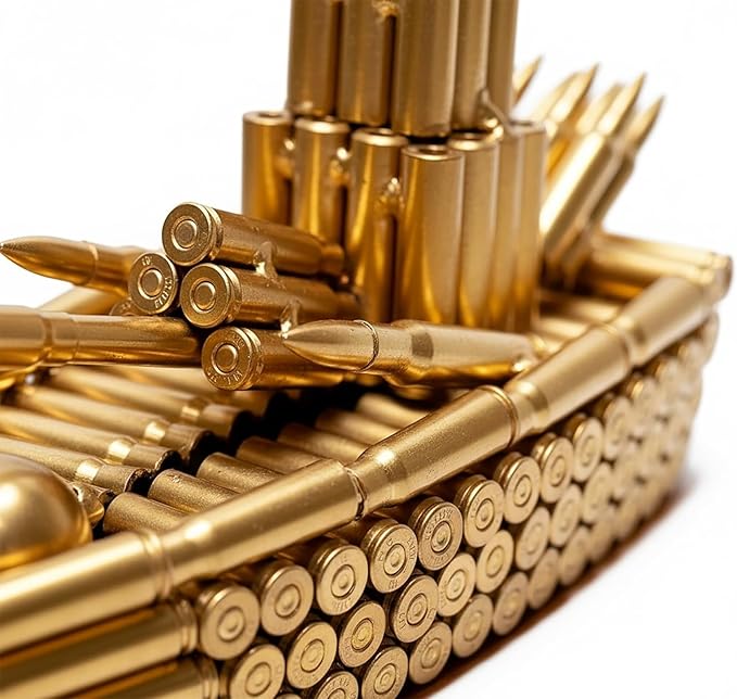 Bullet Shell Military Vehicle Sculptures - Handmade Tank, Airplane, Warship Metal Art Decor for Home, Office, Study Room for Men, Veterans (Warship Model)