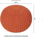 REDEARTH · Round Pouf Ottoman - Hand Knitted Cable Boho Poof - Pouffe Circular Footrest for Living Room - Bedroom - Patio - 100% Cotton (19.5"x19.5"x14") - Burnt Orange, Set of 2