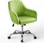 Warmiehomy Velvet Desk Chair for Home Office, Modern Adjustable Swivel Task Chair, Women Vanity Chairs with Arm Rest for Bedroom Dressing Room, Light Green