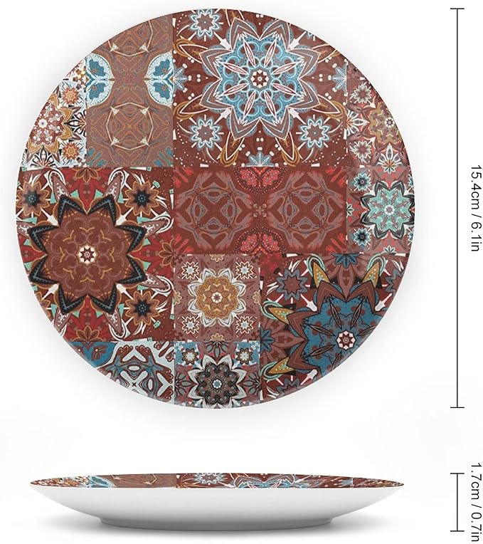 XISUNYA 10 Inch Decorative Plate, Mandala Porcelain Plate, Classic Victorian Floral Authentic Motives Tribal Print Ornament Display Plate Handmade Plate Wedding Gifts, Multicolor