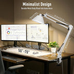Led Desk Lamp for Home Office - Swing Arm Desk Lamp with Clamp - Architect Adjustable Gooseneck Table Lamp with 5 Color Modes & 10 Brightness for Reading Working Drafting (White)