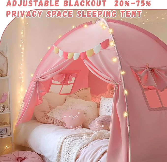 Razee Twin Bed Tent for Kids, Twin Size Bed Tents Indoor Canopy Privacy on Bunk Sleep Inside Drafty Room for Girls, Pink