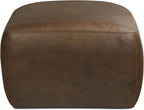 Poly & BARK Denver Ottoman – 43" Large Pouf with Feather-Down Topper – Full-Grain Leather Upholstered Pouf Ottoman for Living Room – Vintage Italian Leather in Cocoa Brown