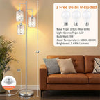 New Upgraded 72" Tall Dimmable Floor Lamp, 3 x 800LM 9W LED Bulbs Included, Farmhouse Standing Lamp with Remote Control, Industrial Tree Pole Floor Lamps for Living Room, Bedroom, Study Room - Silver